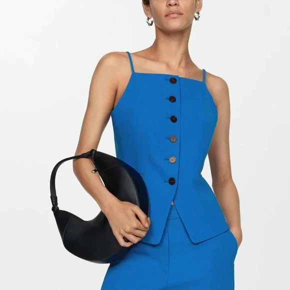 MANGO Halter Neck Gilet Buttons Sleeveless Suit Vest Blazer Royal Blue - Picture 1 of 10